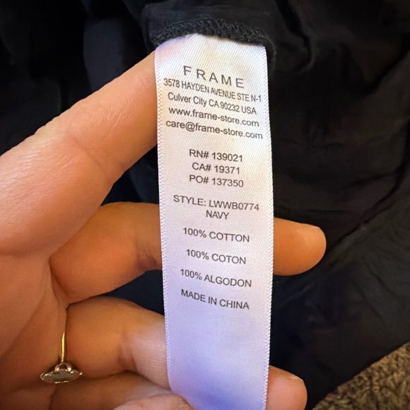 FRAME Gathered Seam Midi Skirt M Navy Tiered High Low Cotton - Picture 7 of 7